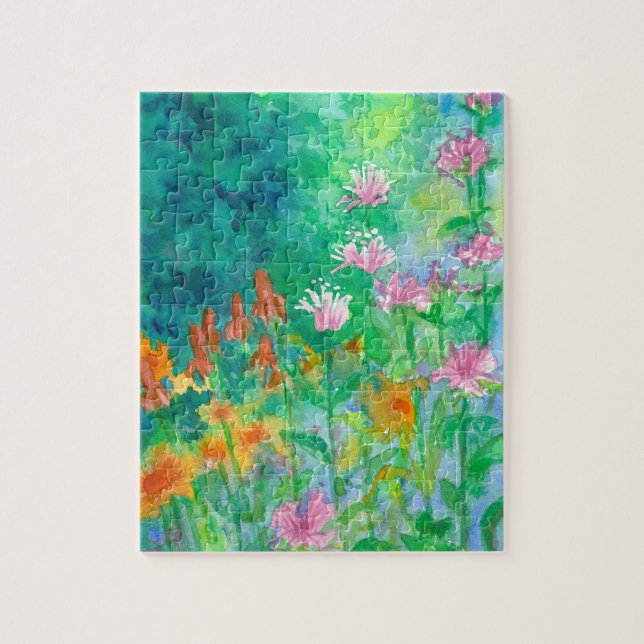 Wildflower Garden Bee Balm Mexican Hat Flowers Jigsaw Puzzle (Vertical)