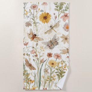 Wildflower Garden Botanical Butterflies Floral Beach Towel