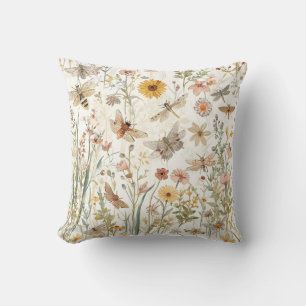 Wildflower Garden Botanical Butterflies Floral Cushion