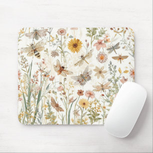 Wildflower Garden Botanical Butterflies Floral Mouse Mat
