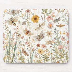 Wildflower Garden Botanical Butterflies Floral Mouse Mat