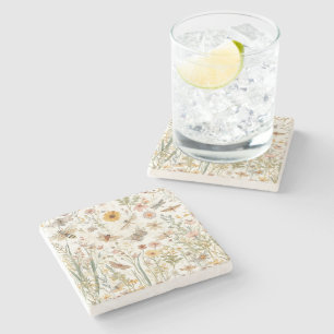 Wildflower Garden Botanical Butterflies Floral Stone Coaster