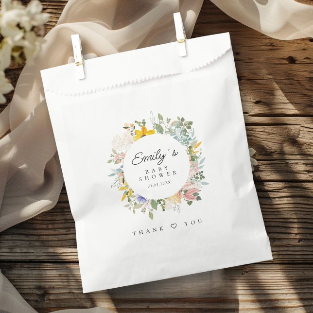 Wildflower Garden Charm | Baby Shower  Favour Bags (Custom Wildflower Garden Charm | Baby Shower Favor Bag with your Name & Date.)