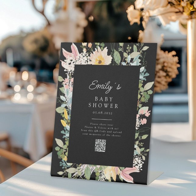Wildflower Garden Charm Baby Shower QR Code Pedestal Sign (Custom Wildflower Garden Charm Baby Shower QR Code Pedestal Sign, for a Photo Gallery.)