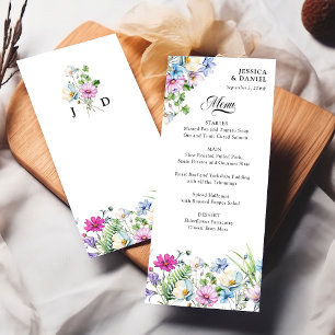Wildflower Garden Colourful Floral Monogram Weddin Menu