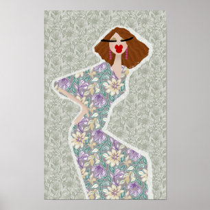WildFlower Garden Dress Woman Fashion Illustration Poster