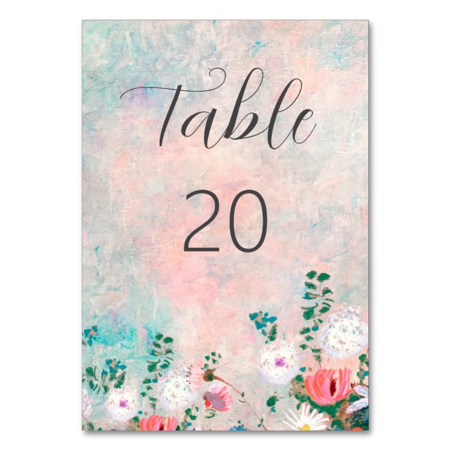 Wildflower Garden, Elegant Watercolor Wedding  Table Number (Front)