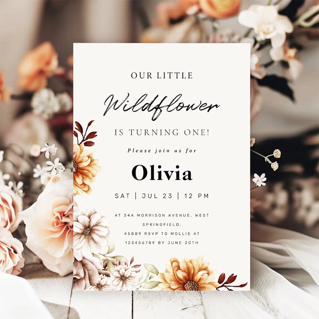Wildflower Garden Floral First Birhday Invitation (Creator Uploaded)