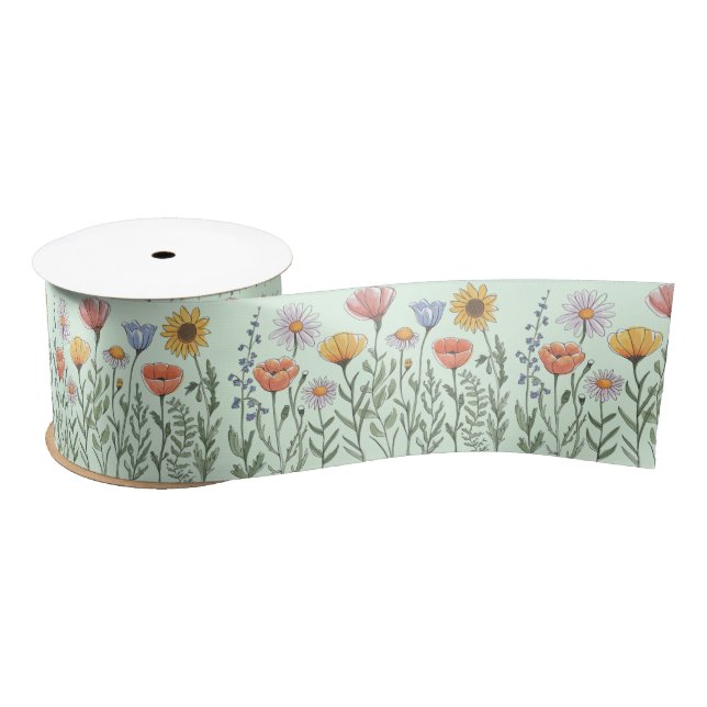 Wildflower Garden floral flower flowers Pattern    Satin Ribbon (Spool)