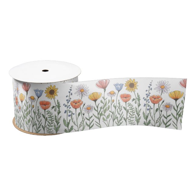 Wildflower Garden floral flower flowers Pattern    Satin Ribbon (Spool)
