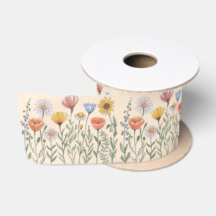 Wildflower Garden floral flower flowers Pattern Satin Ribbon