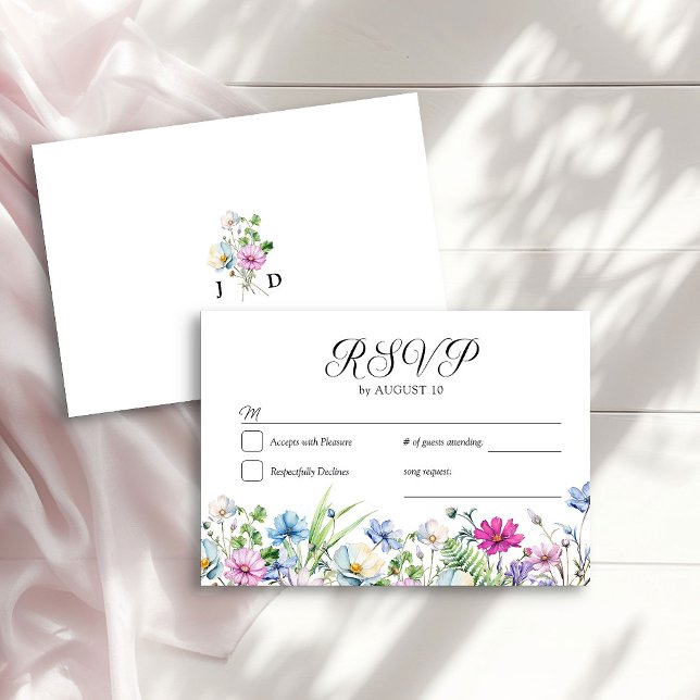 Wildflower Garden Floral Monogrammed Wedding RSVP Card (RSVP Card from the Wildflower Garden Wedding Collection by Darling & May)