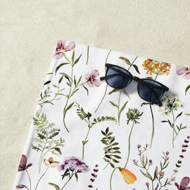 Wildflower Garden Floral Pattern  Beach Towel (In Situ)