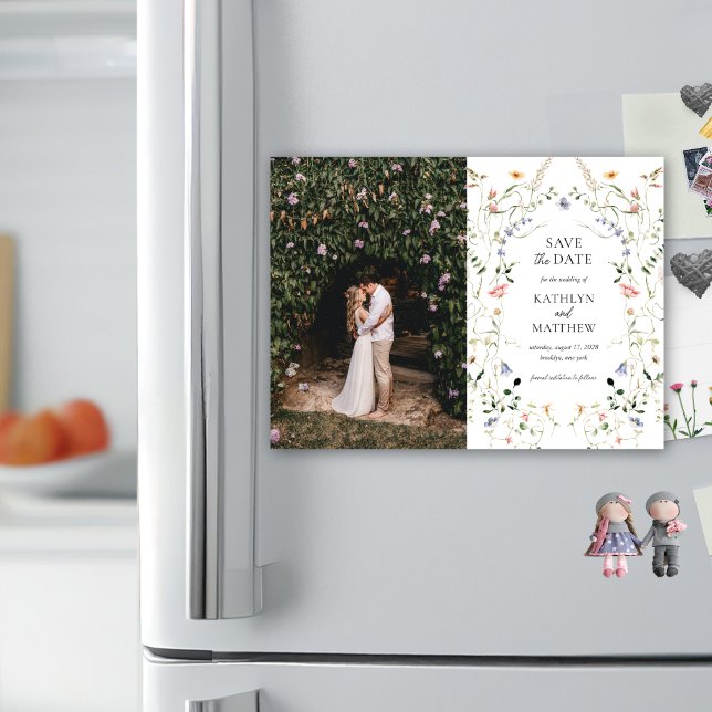 Wildflower Garden Floral Wreath Save The Date Magnetic Invitation (Creator Uploaded)