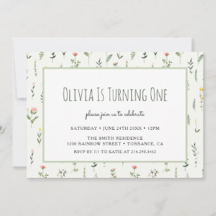 Wildflower Garden Girl 1st Birthday Invitation