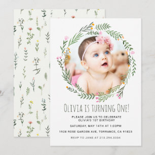 Wildflower Garden Girl 1st Birthday Invitation