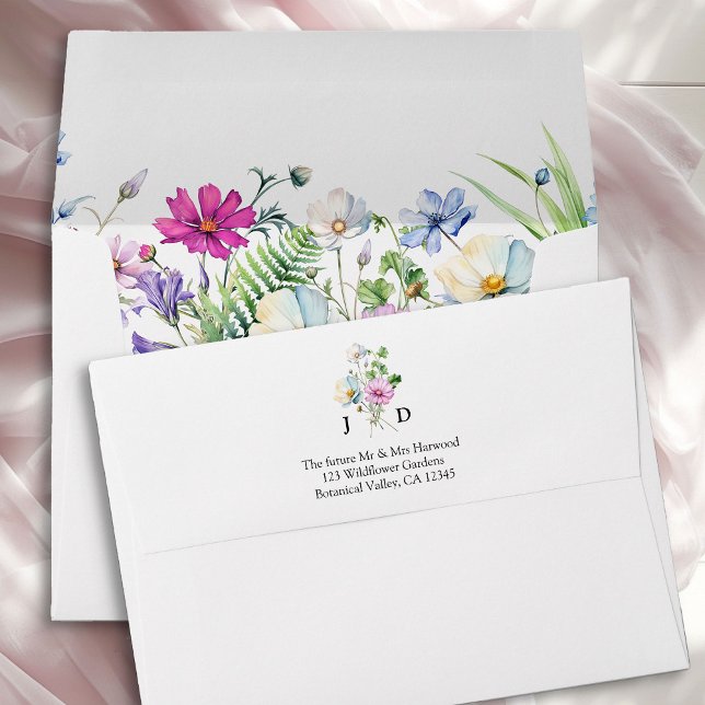 Wildflower Garden Monogrammed Wedding Invitation Envelope (Wedding invitation envelope from the Wildflower Garden Wedding Collection by Darling & May)