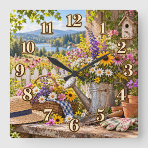 Wildflower Garden Mountain Lake Clock