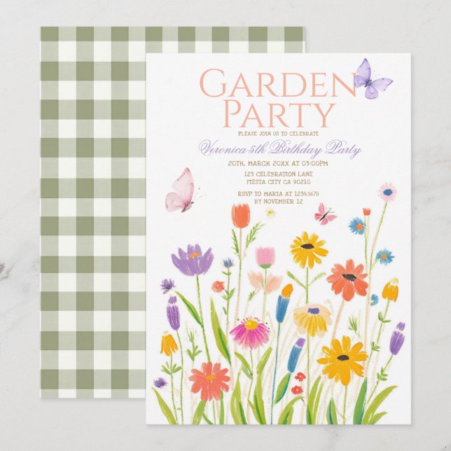 Wildflower Garden Party Birthday Invitation (Front/Back)