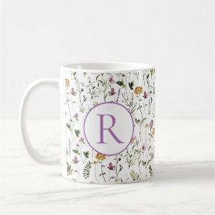 Wildflower Garden Pattern Custom Initial Letter Coffee Mug