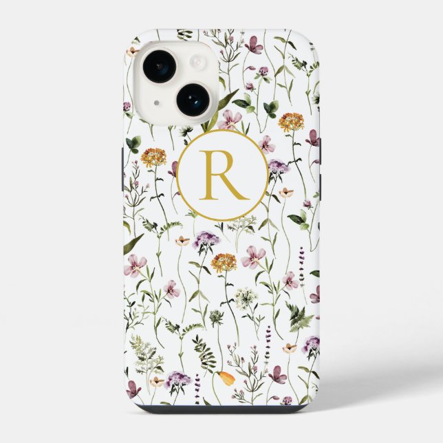Wildflower Garden Pattern Custom Monogram iPhone Case (Back)