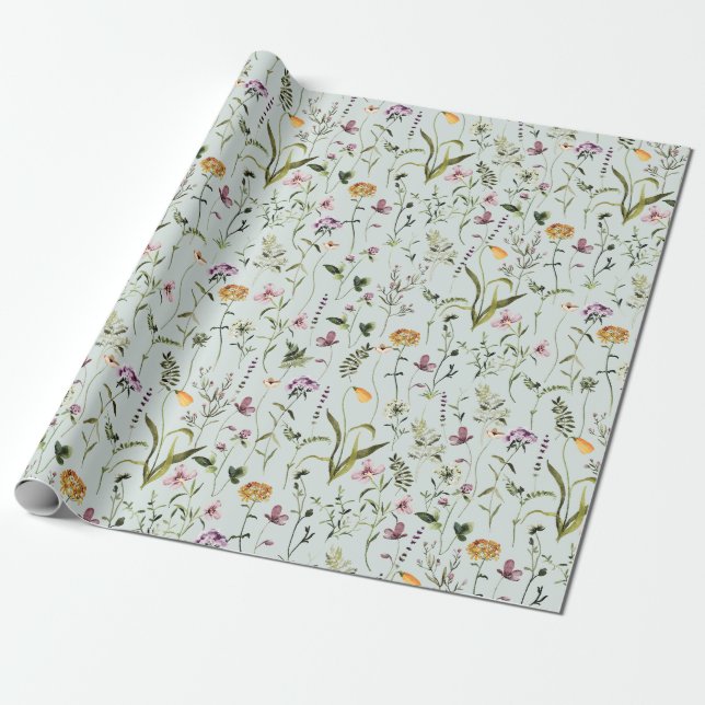 Wildflower Garden Pattern  Wrapping Paper (Unrolled)