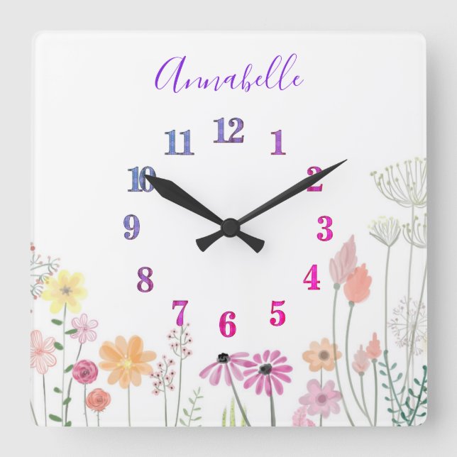 Wildflower Garden | Personalised  Square Wall Clock (Front)