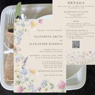 Wildflower Garden QR Code 2 Sided Wedding Invitation