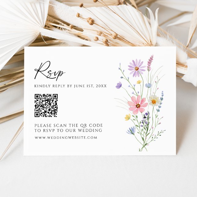 Wildflower Garden QR Code Wedding RSVP Card (Creator Uploaded)