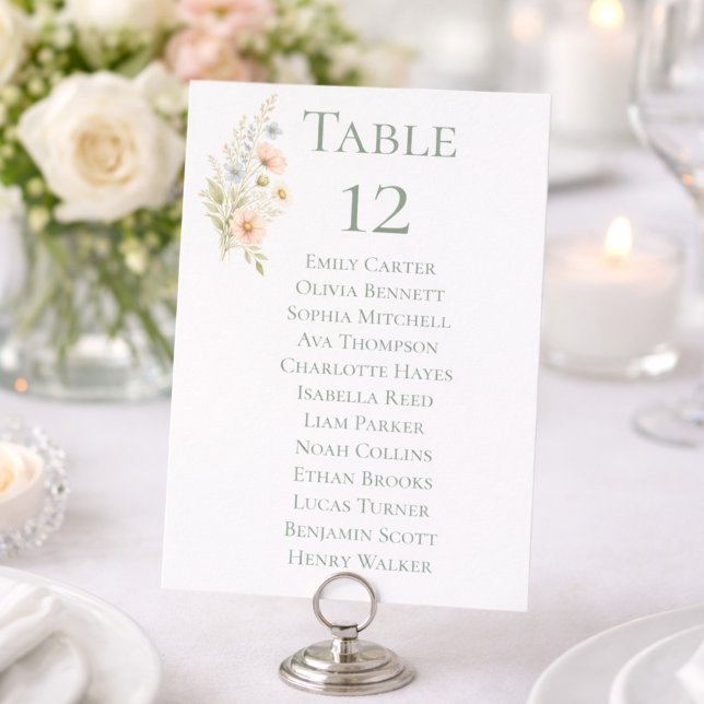 Wildflower Garden Table Number Seating Chart Cards (Creator Uploaded)