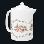 Wildflower Garden Tea Party<br><div class="desc">This beautiful teapot has a delicate leafy vine border on the top and bottom with pink wildflowers running through the centre. Colours include sage green,  blush pink and brown.</div>