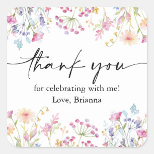 Wildflower Garden Theme Girl watercolor birthday  Square Sticker