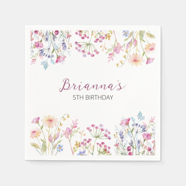 Wildflower Garden Theme Girl watercolor Thank you  Napkin (Front)