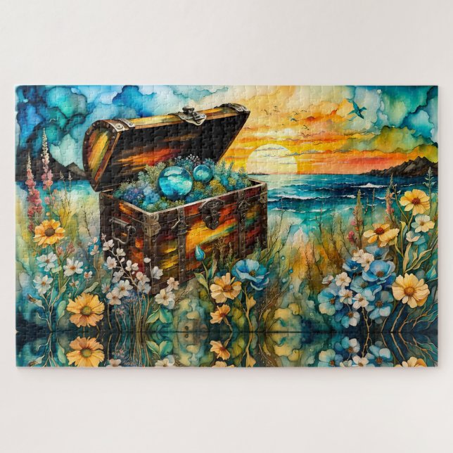 Wildflower Garden Treasure Chest Jigsaw Puzzle (Horizontal)