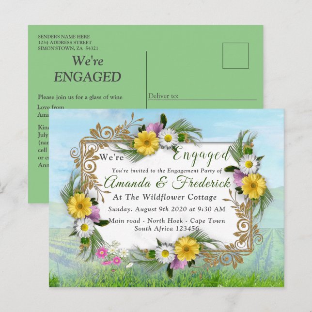 Wildflower Garden Under a Sunny Sky Invitation Postcard (Front/Back)