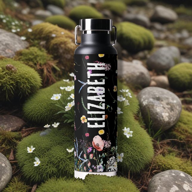 Wildflower Garden Water Bottle (Wildflower garden design on dark background on a copper vacuum insulated water bottle)