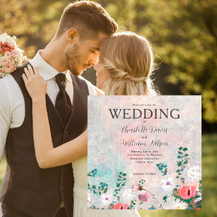 Wildflower Garden Watercolor Blush Pink Wedding  Invitation