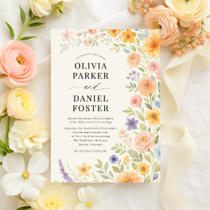 Wildflower Garden Watercolor Floral Wedding Invitation