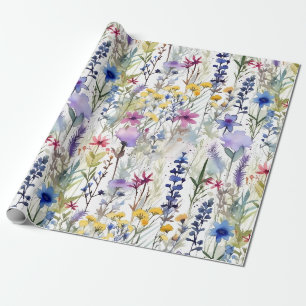 Wildflower Garden Watercolor in Soft Summer Hues Wrapping Paper