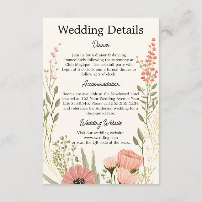 Wildflower Garden Wedding Details QR Enclosure Card (Front)