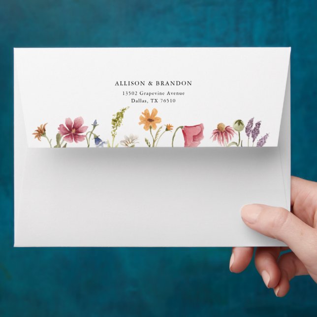 Wildflower Garden Wedding Floral Address Envelope (Hand)