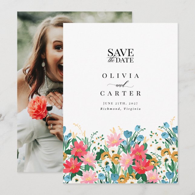 Wildflower Garden Wedding Photo Save the Date Invitation (Front/Back)