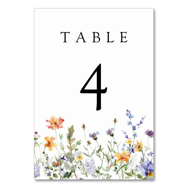 Wildflower Garden Wedding Table Number (Front)