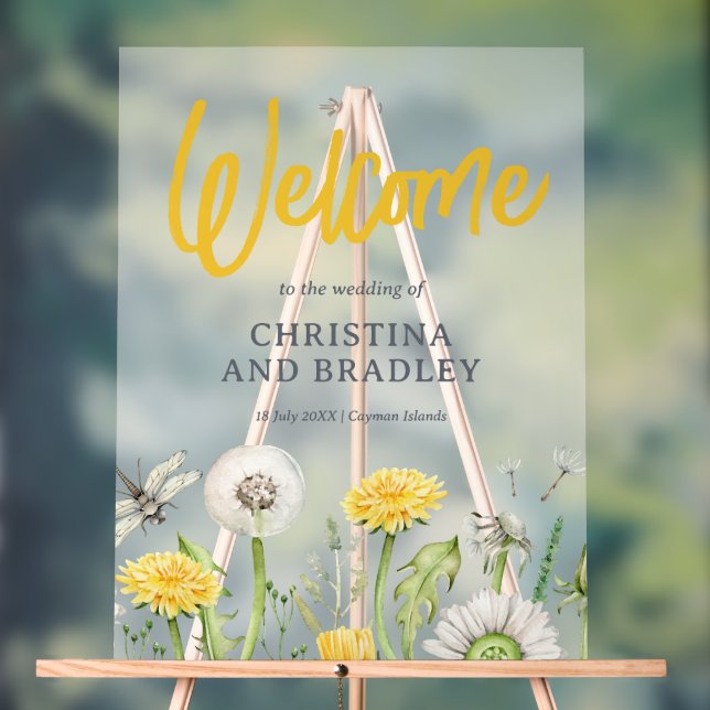 Wildflower Garden Wedding Welcome Frosted Acrylic Sign (Neutral)