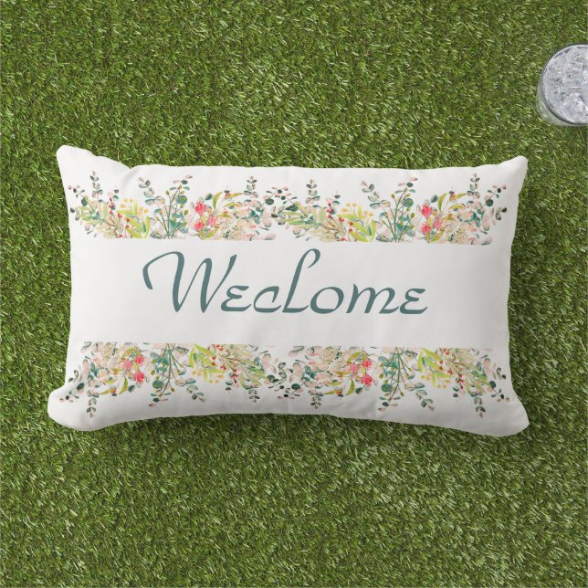Wildflower Garden Welcome Outdoor Patio Porch  Lumbar Cushion (Grass)