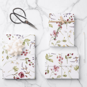 Wildflower Garden White Floral Wrapping Paper Sheet