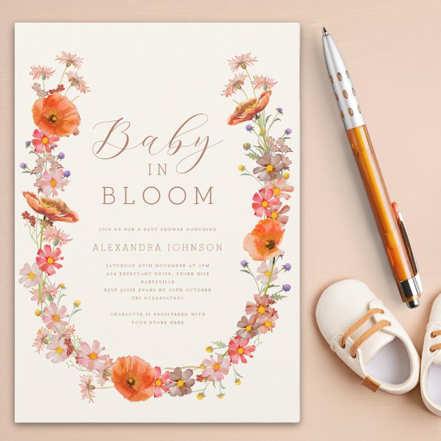 Wildflower Gender Neutral Baby Shower Invitation (Boho Wildflower baby shower invitation baby in bloom)