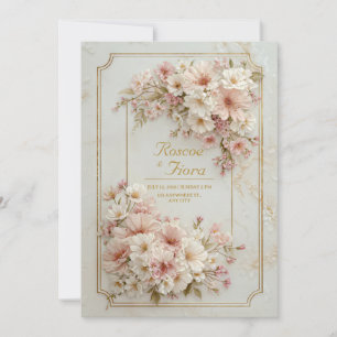 Wildflower Gilded Ticket Frame Wedding Invitation