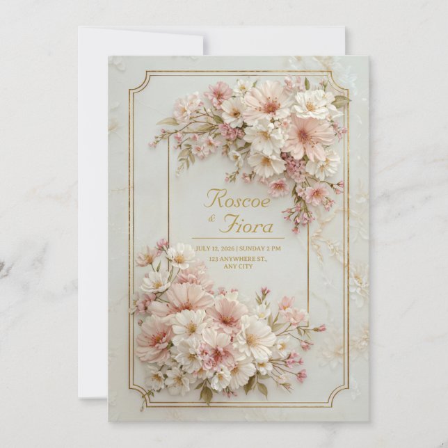 Wildflower Gilded Ticket Frame Wedding Invitation (Front)