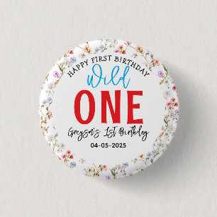 Wildflower Girl 1st Birthday Party 3 Cm Round Badge